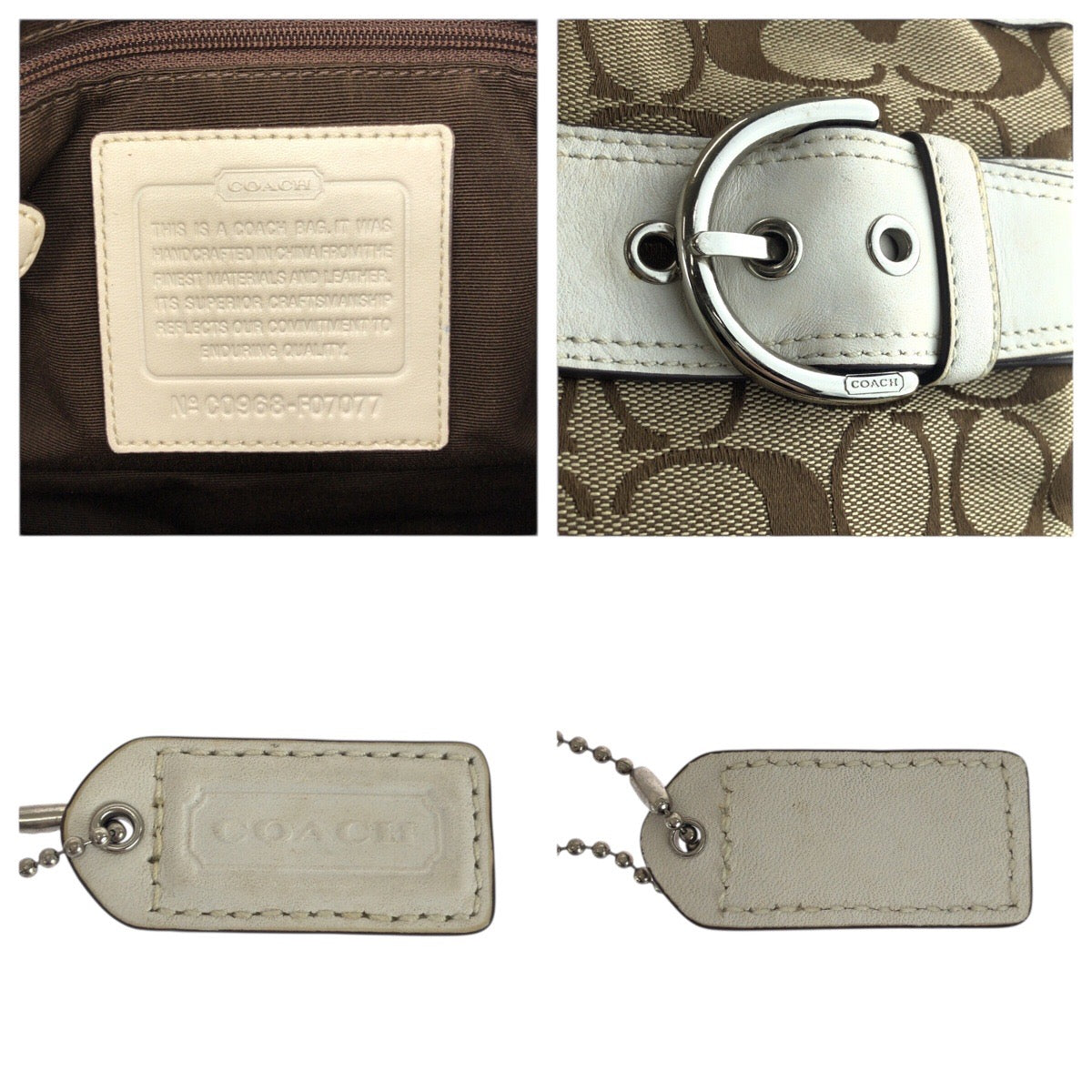 22226
COACH コーチ シグネチャー ブラウン ベージュ ホワイト キャンバス / レザー C0968-F07077 ショルダーバッグ メッセンジャーバッグ レディース AB6