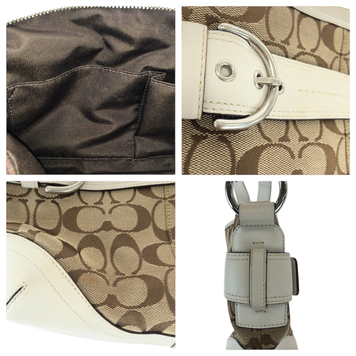 22226
COACH コーチ シグネチャー ブラウン ベージュ ホワイト キャンバス / レザー C0968-F07077 ショルダーバッグ メッセンジャーバッグ レディース AB6