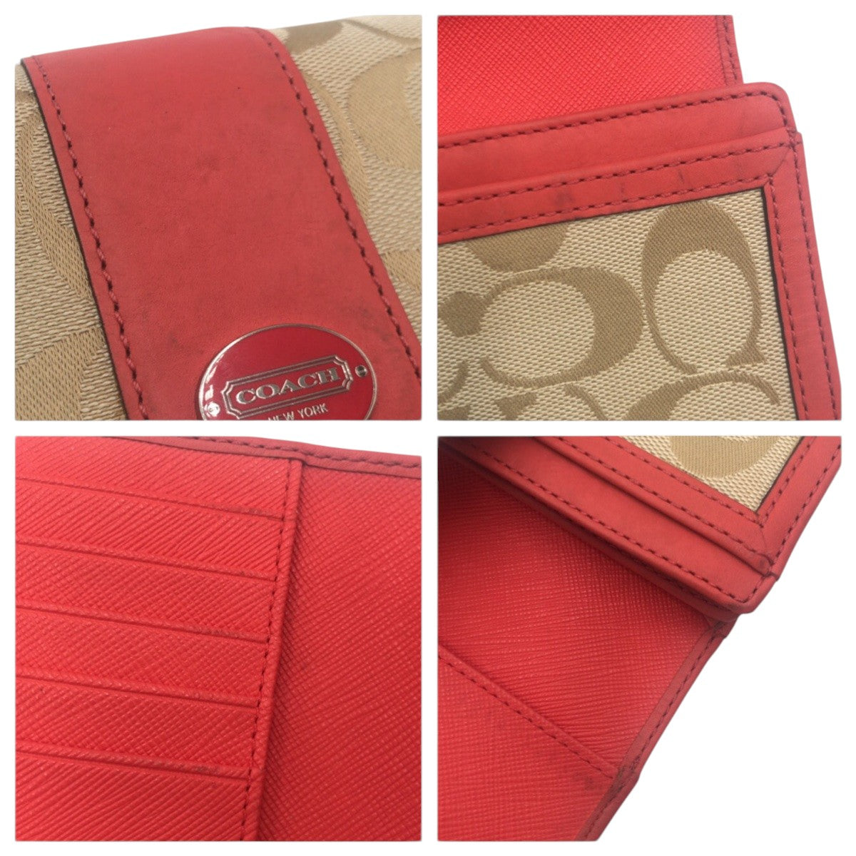 22232
COACH コーチ シグネチャー ベージュ ピンク キャンバス / レザー 二つ折り財布 折り財布 コンパクトウォレット レディース ABP3