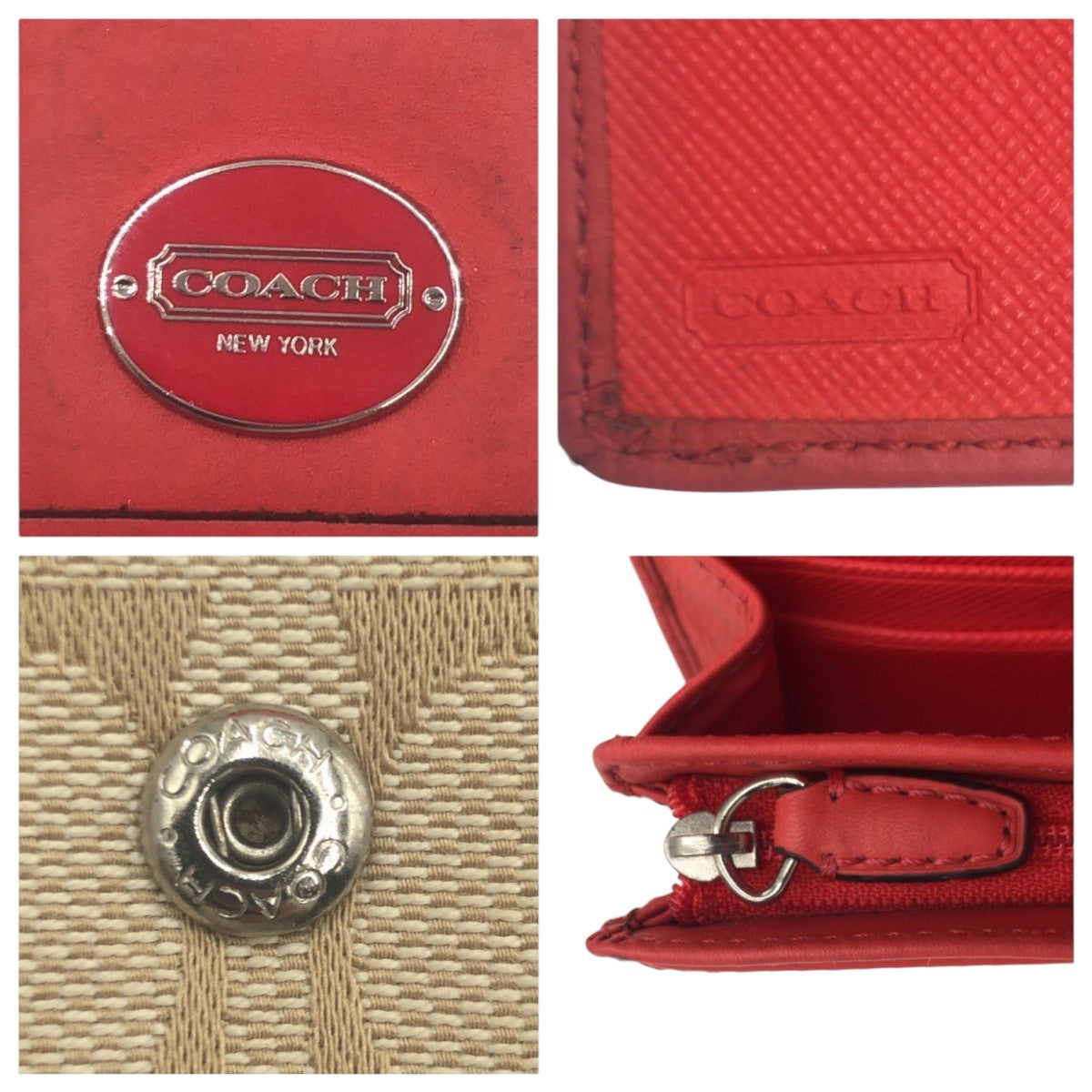 22232
COACH コーチ シグネチャー ベージュ ピンク キャンバス / レザー 二つ折り財布 折り財布 コンパクトウォレット レディース ABP3