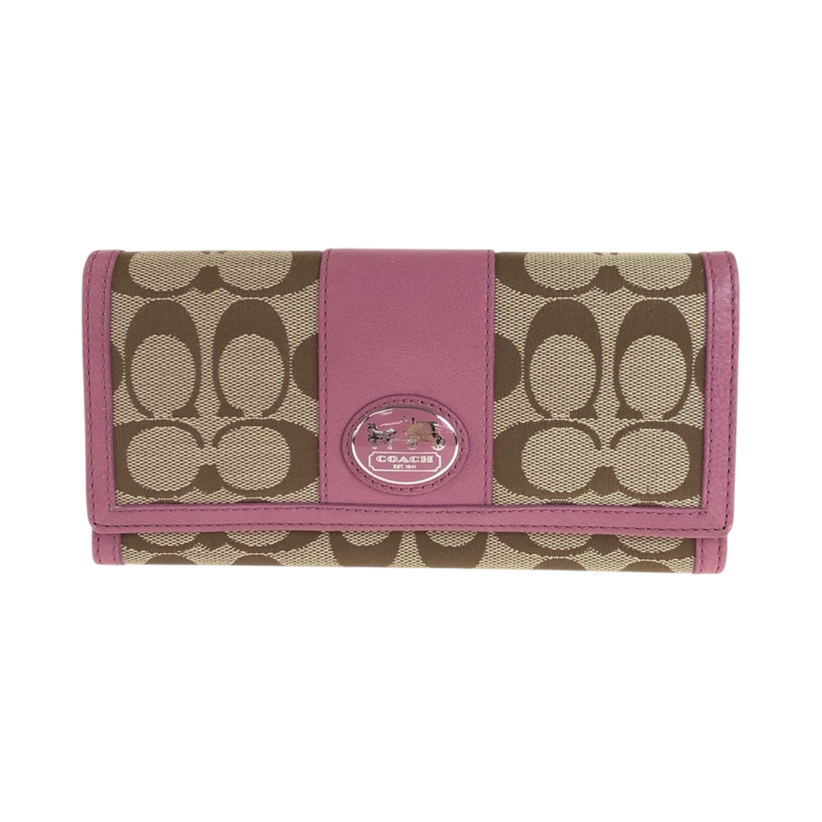 22233
COACH Signature Beige Pink Silver Hardware Canvas / Leather Long Wallet Women's ABP3