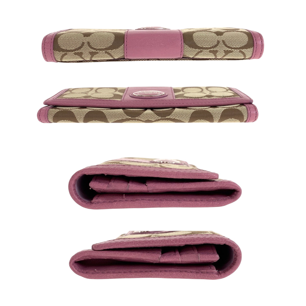 22233
COACH Signature Beige Pink Silver Hardware Canvas / Leather Long Wallet Women's ABP3
