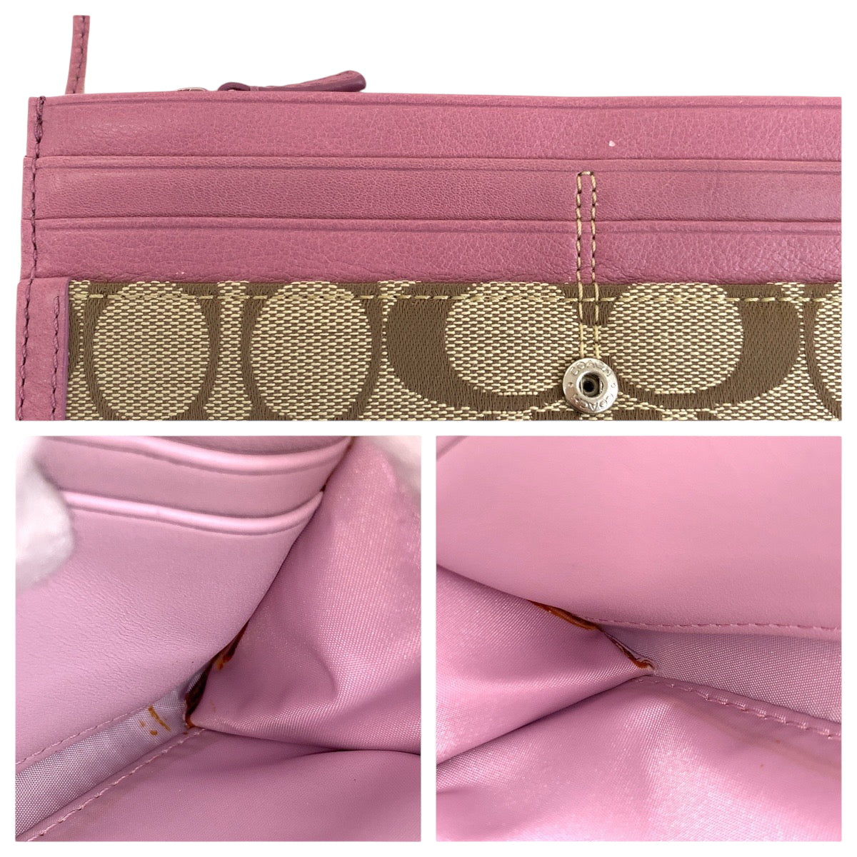 22233
COACH Signature Beige Pink Silver Hardware Canvas / Leather Long Wallet Women's ABP3