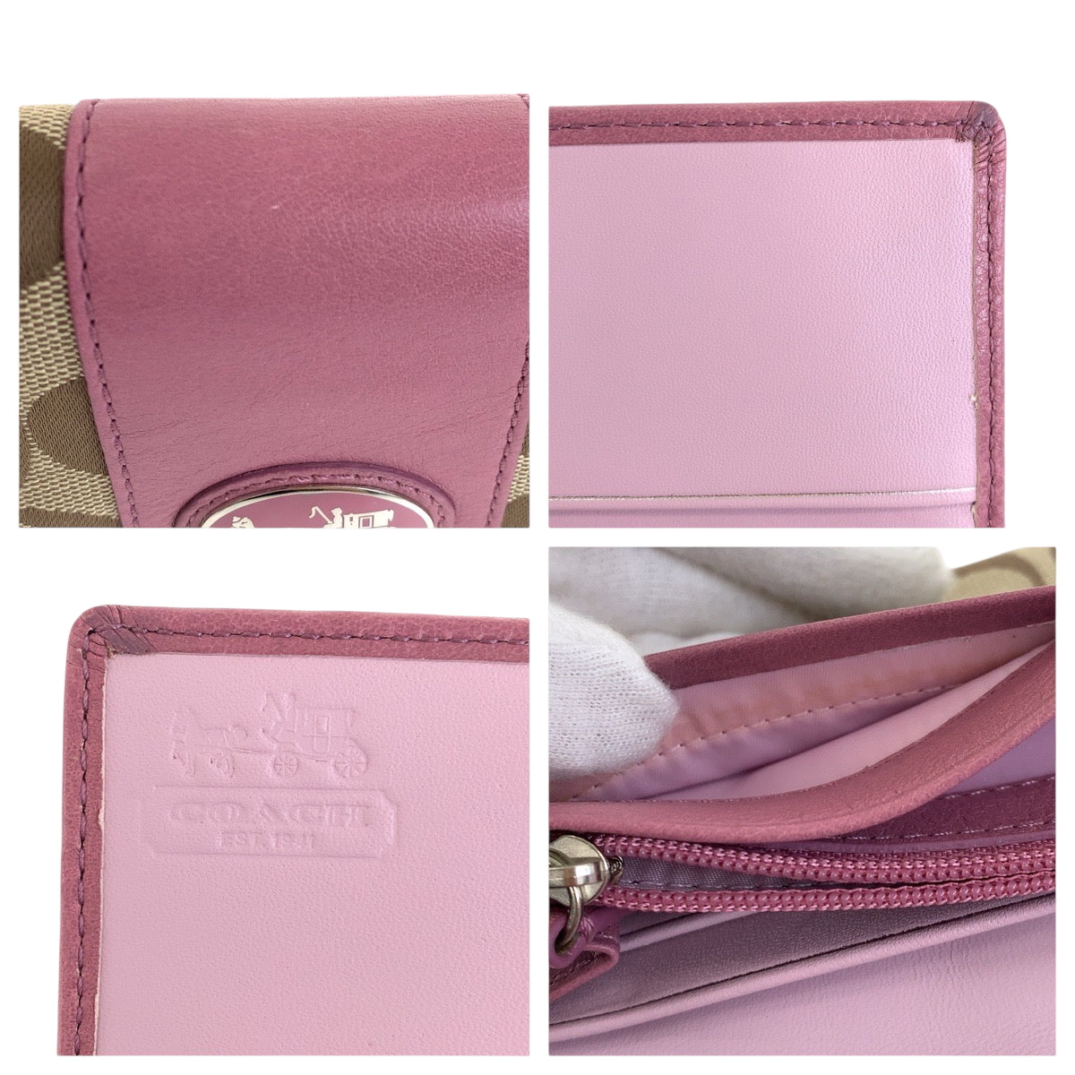22233
COACH Signature Beige Pink Silver Hardware Canvas / Leather Long Wallet Women's ABP3