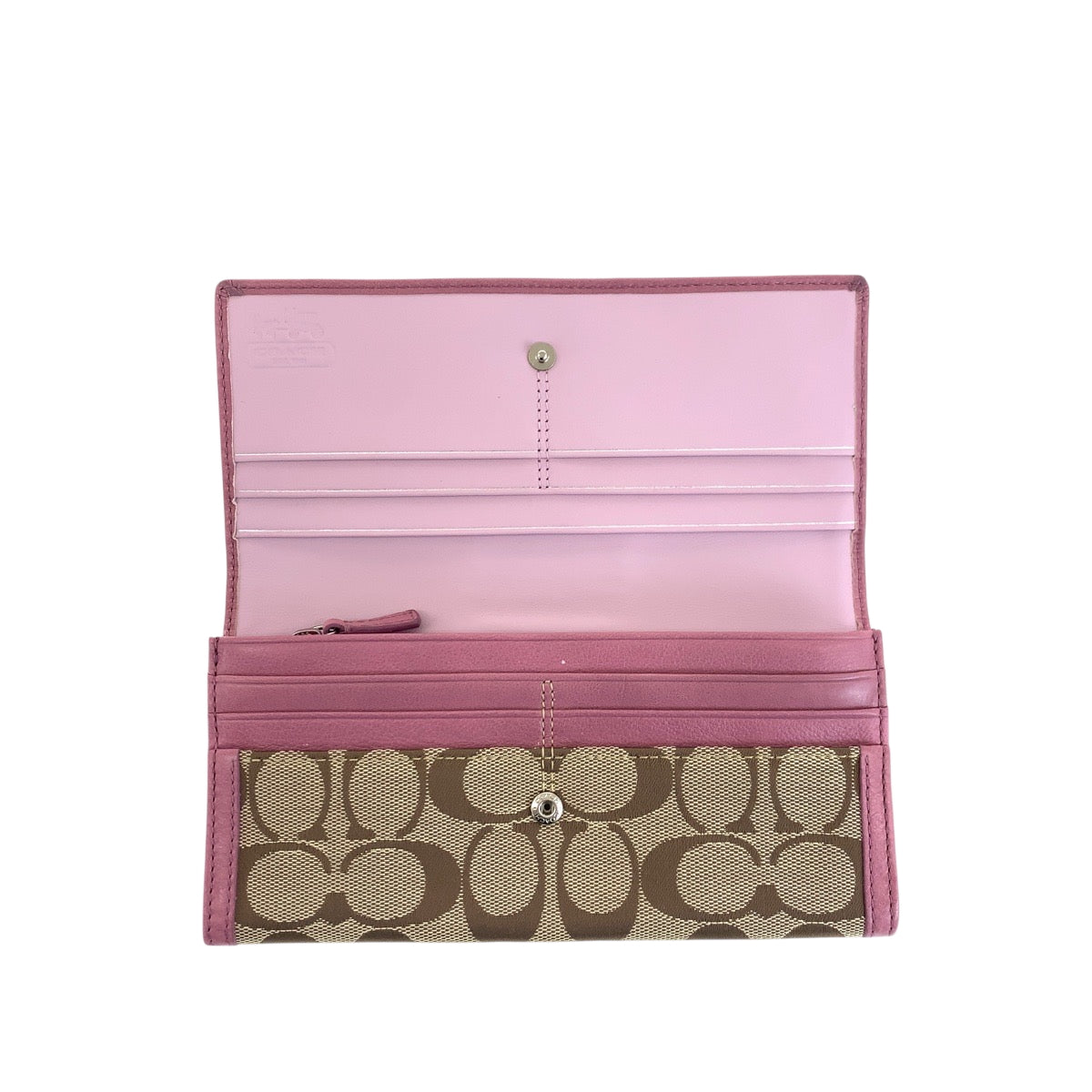 22233
COACH Signature Beige Pink Silver Hardware Canvas / Leather Long Wallet Women's ABP3