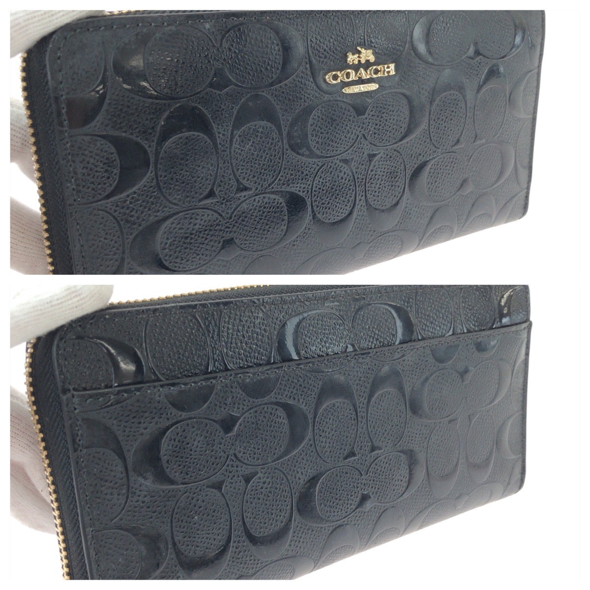 22234
COACH コーチ シグネチャー ブラック 黒 ゴールド金具 パテントレザー F53126 長財布 ロングウォレット レディース B3