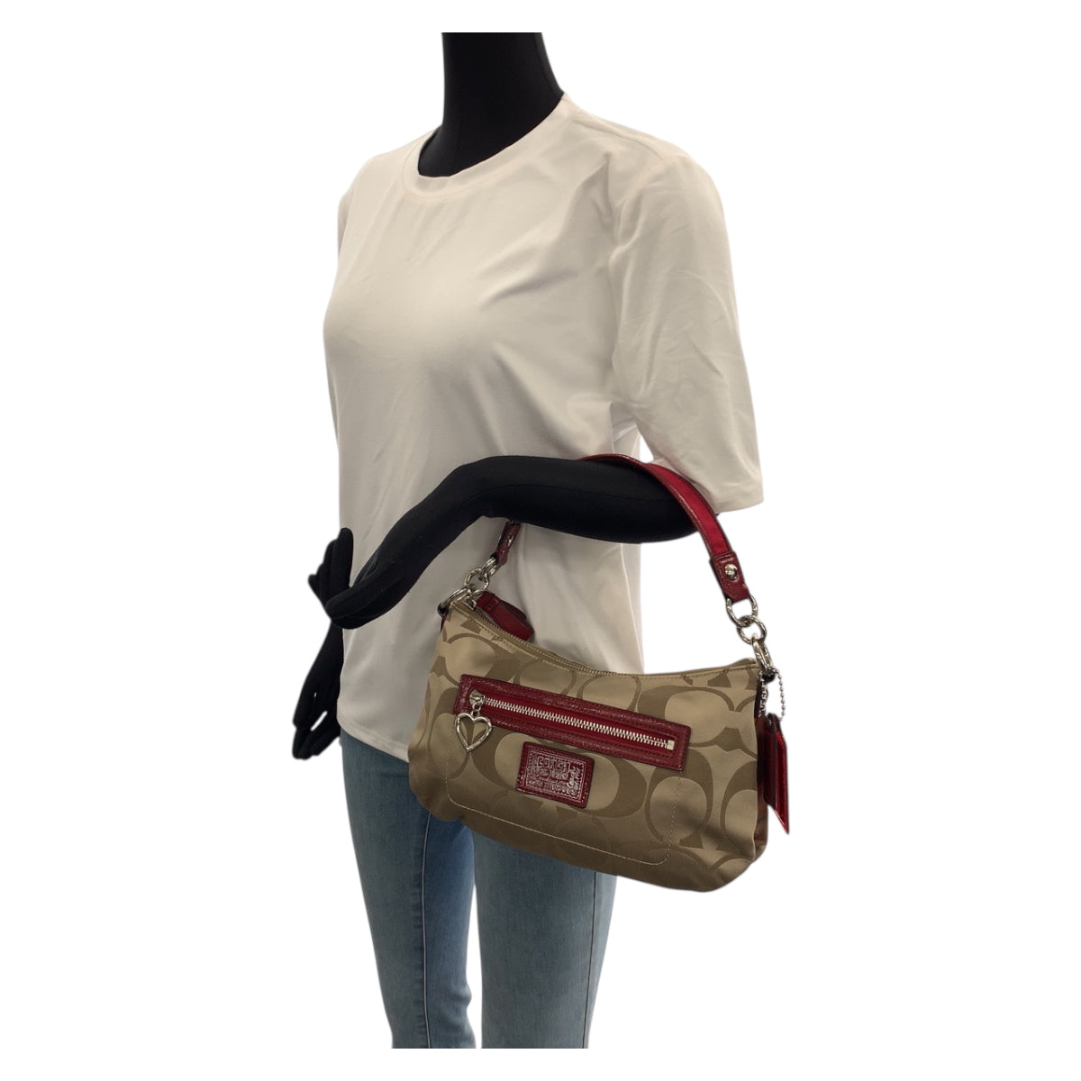 22236
COACH コーチ ポピー シグネチャー クロスボディ 2way ベージュ レッド シルバー金具 キャンバス / レザー F20044 ショルダーバッグ ハンドバッグ レディース ABP8