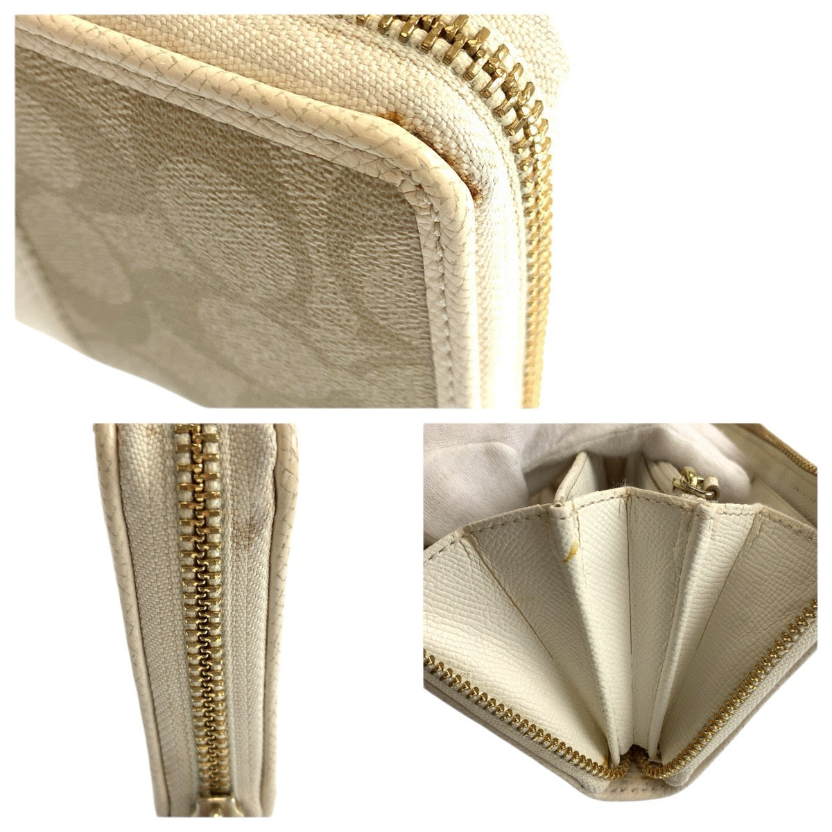 22238
COACH Signature Beige Ivory Gold Hardware PVC / Leather 52859 Long Wallet Round Zipper Ladies B2