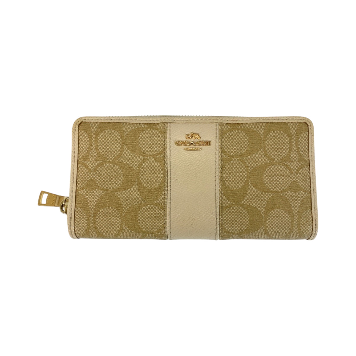 22238
COACH Signature Beige Ivory Gold Hardware PVC / Leather 52859 Long Wallet Round Zipper Ladies B2