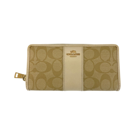 22238
COACH コーチ シグネチャー ベージュ アイボリー ゴールド金具 PVC / レザー 52859 長財布 ラウンドファスナー レディース B2
