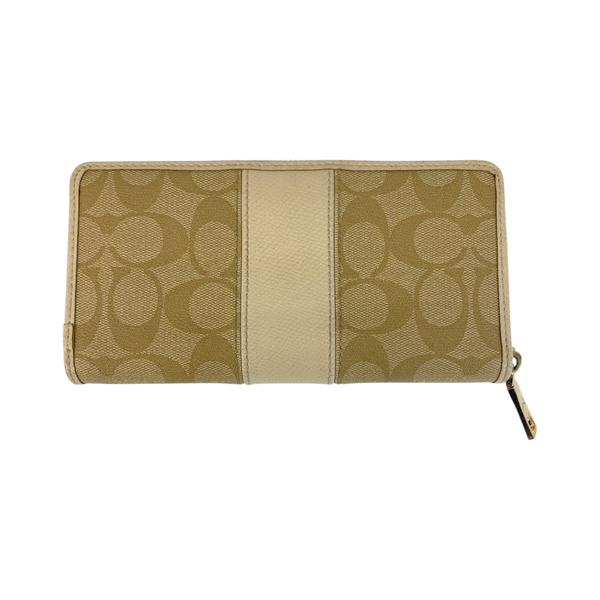22238
COACH Signature Beige Ivory Gold Hardware PVC / Leather 52859 Long Wallet Round Zipper Ladies B2