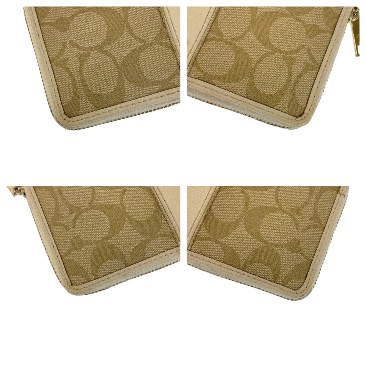 22238
COACH Signature Beige Ivory Gold Hardware PVC / Leather 52859 Long Wallet Round Zipper Ladies B2