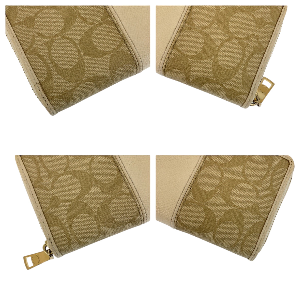 22238
COACH Signature Beige Ivory Gold Hardware PVC / Leather 52859 Long Wallet Round Zipper Ladies B2