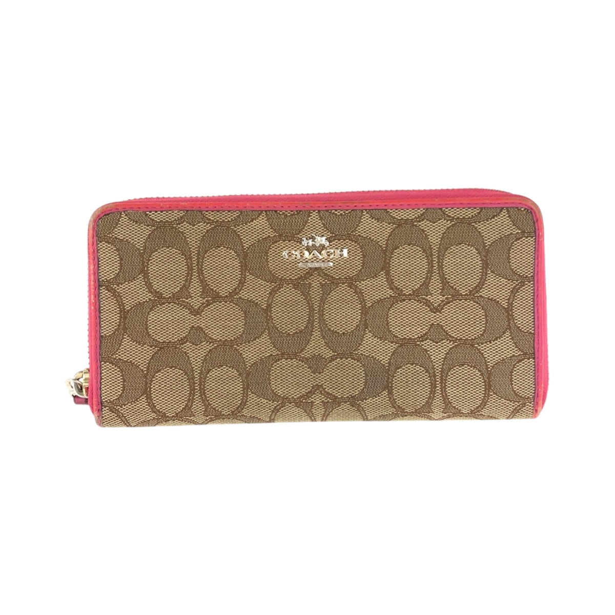 22240
COACH Signature Beige Pink Gold Hardware Canvas / Leather F53539 Long Wallet Round Zipper Ladies B2