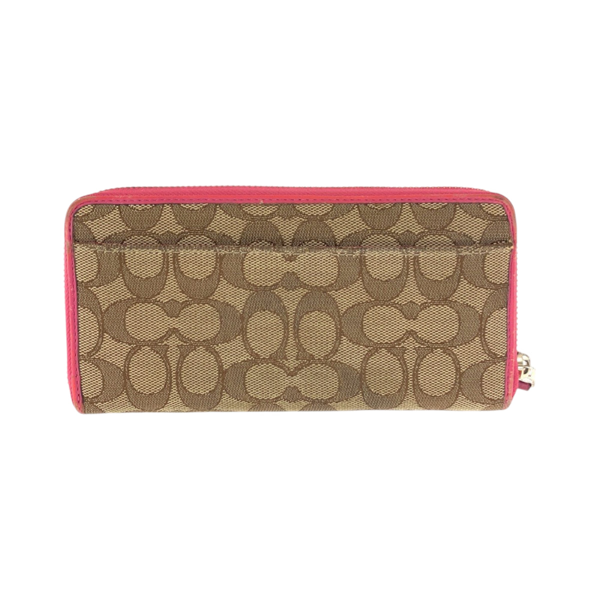 22240
COACH Signature Beige Pink Gold Hardware Canvas / Leather F53539 Long Wallet Round Zipper Ladies B2