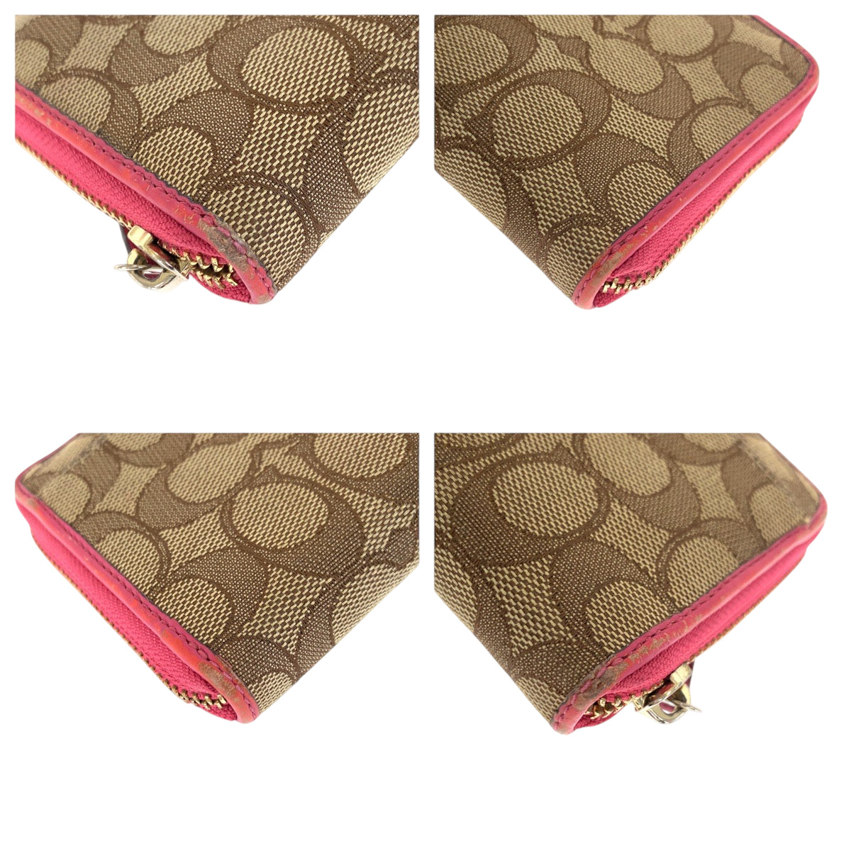 22240
COACH Signature Beige Pink Gold Hardware Canvas / Leather F53539 Long Wallet Round Zipper Ladies B2