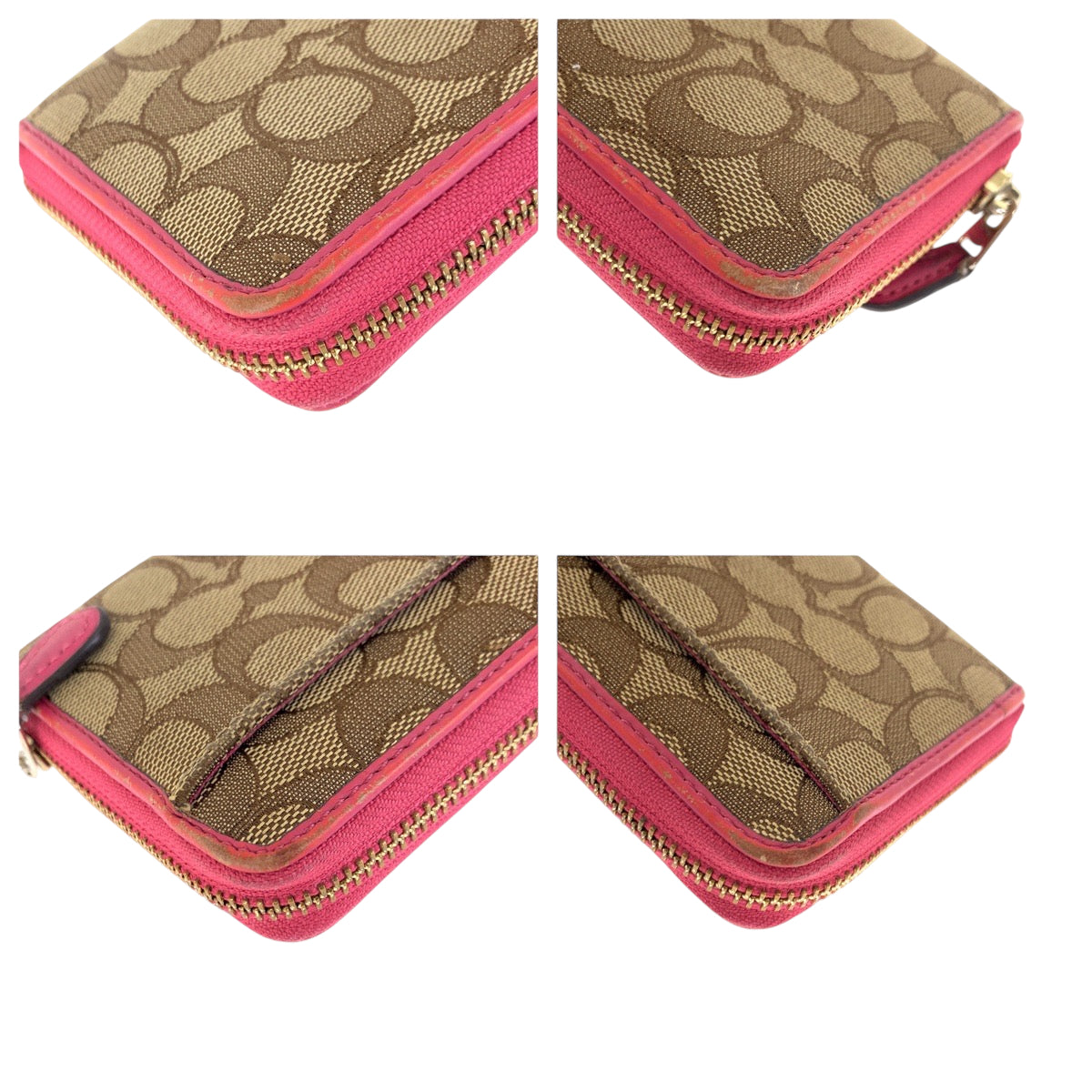 22240
COACH Signature Beige Pink Gold Hardware Canvas / Leather F53539 Long Wallet Round Zipper Ladies B2