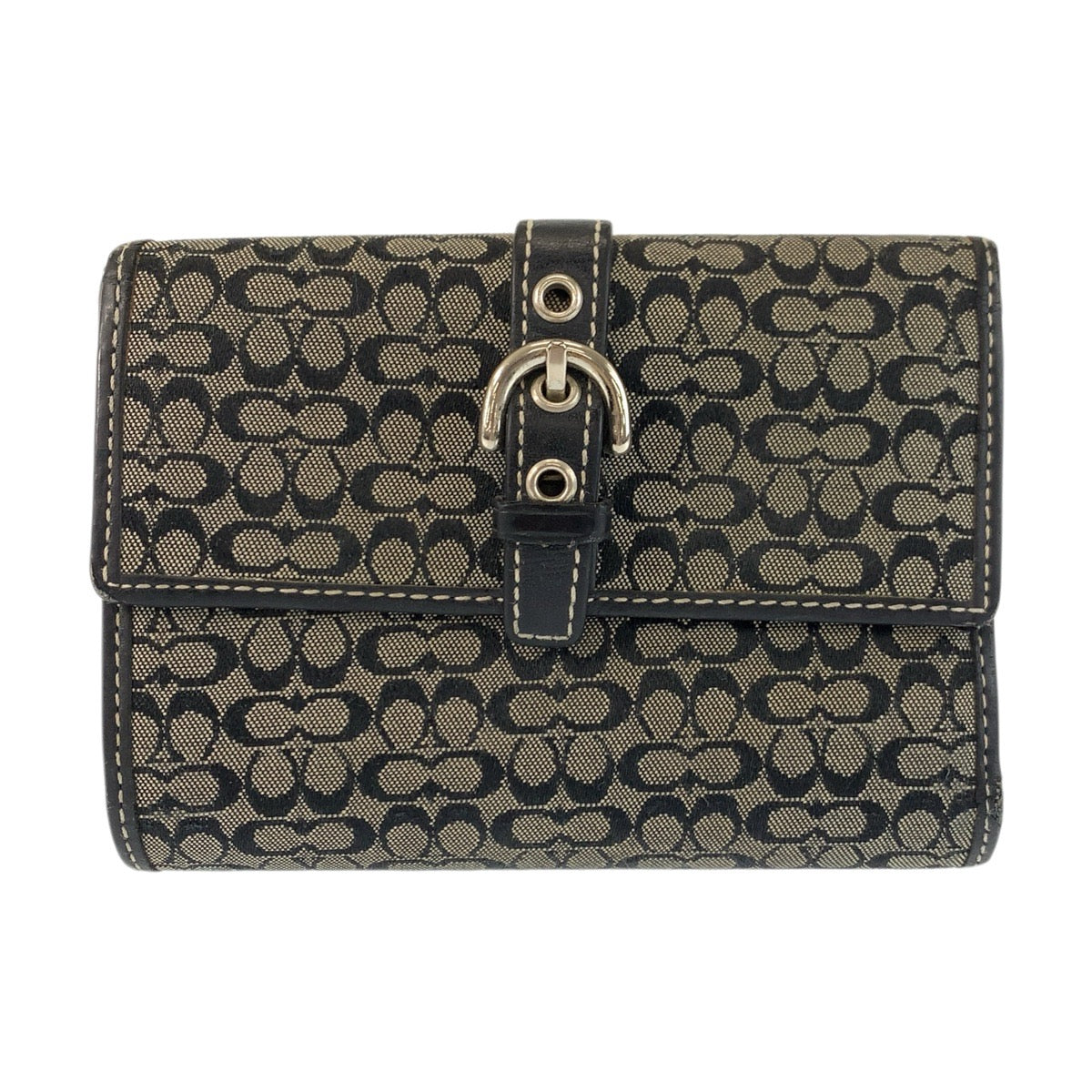 22241
COACH コーチ ミニシグネチャー ブラック 黒 グレー シルバー金具 キャンバス 折財布 コンパクトウォレット レディース AB2
