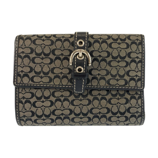 22241
COACH コーチ ミニシグネチャー ブラック 黒 グレー シルバー金具 キャンバス 折財布 コンパクトウォレット レディース AB2