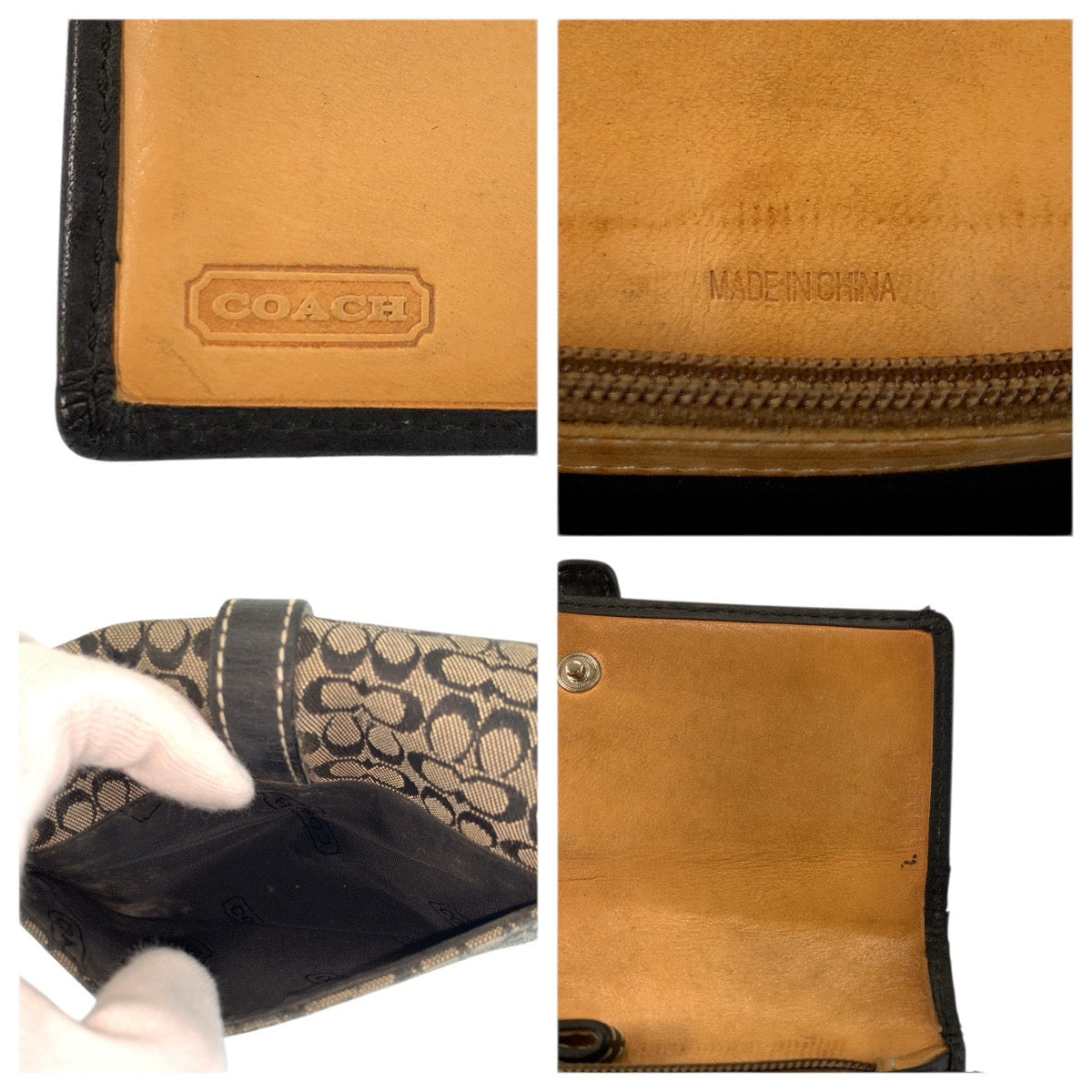 22241
COACH コーチ ミニシグネチャー ブラック 黒 グレー シルバー金具 キャンバス 折財布 コンパクトウォレット レディース AB2