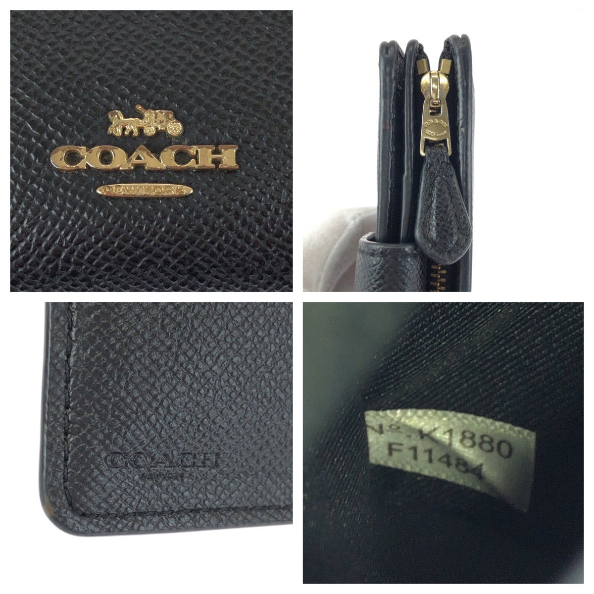 22244
COACH コーチ ブラック 黒 ゴールド金具 レザー F11484 折り財布 コンパクトウォレット レディース ABP4