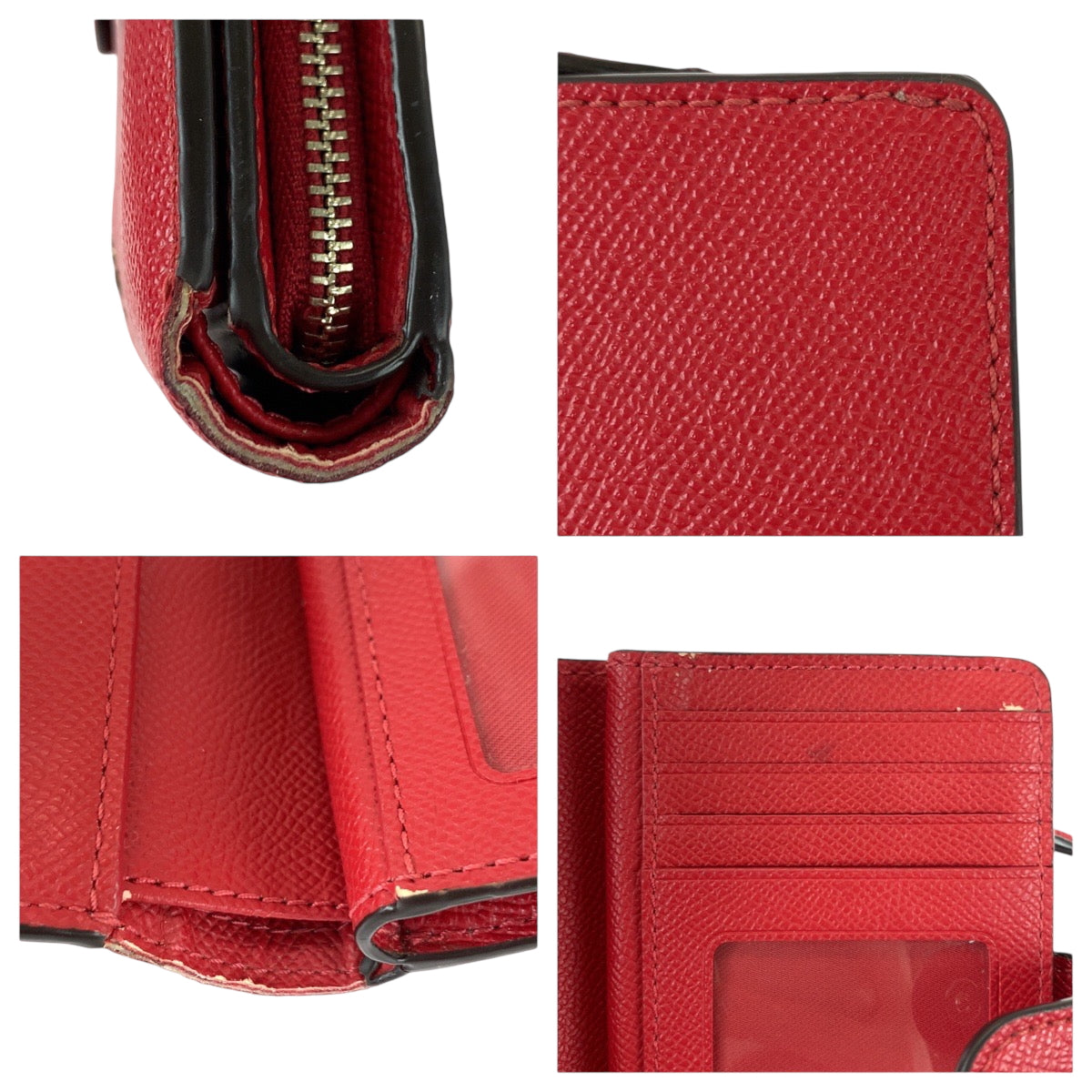 22245
COACH コーチ レッド シルバー金具 レザー F1980 折財布 コンパクトウォレット レディース ABP4