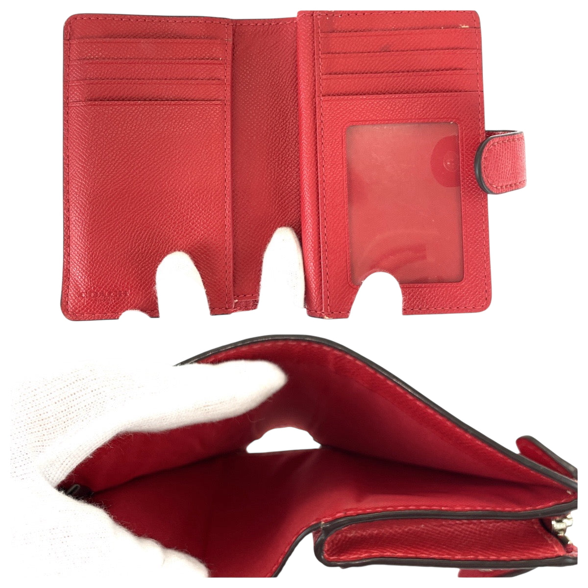 22245
COACH コーチ レッド シルバー金具 レザー F1980 折財布 コンパクトウォレット レディース ABP4