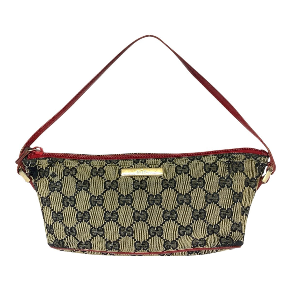 22247
GUCCI グッチ ベージュ レッド ゴールド金具 GGキャンバス / レザー 039.1103 ハンドバッグ アクセサリーポーチ レディース B5