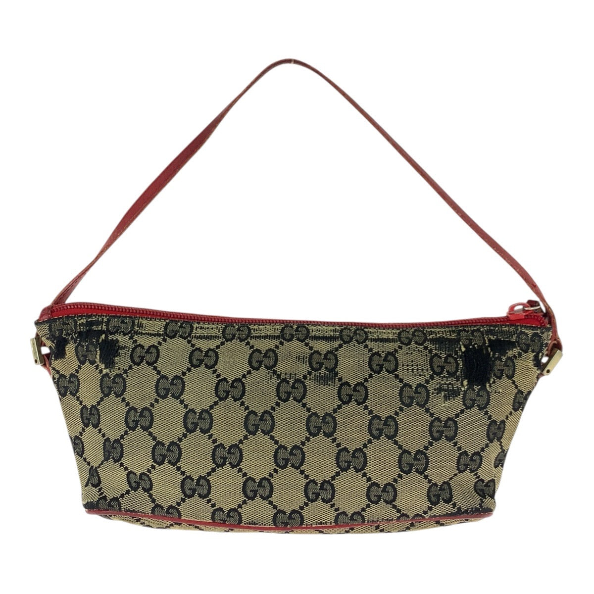 22247
GUCCI グッチ ベージュ レッド ゴールド金具 GGキャンバス / レザー 039.1103 ハンドバッグ アクセサリーポーチ レディース B5