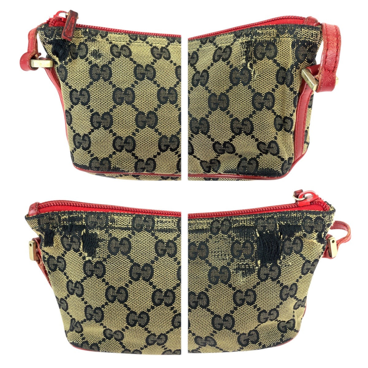 22247
GUCCI グッチ ベージュ レッド ゴールド金具 GGキャンバス / レザー 039.1103 ハンドバッグ アクセサリーポーチ レディース B5