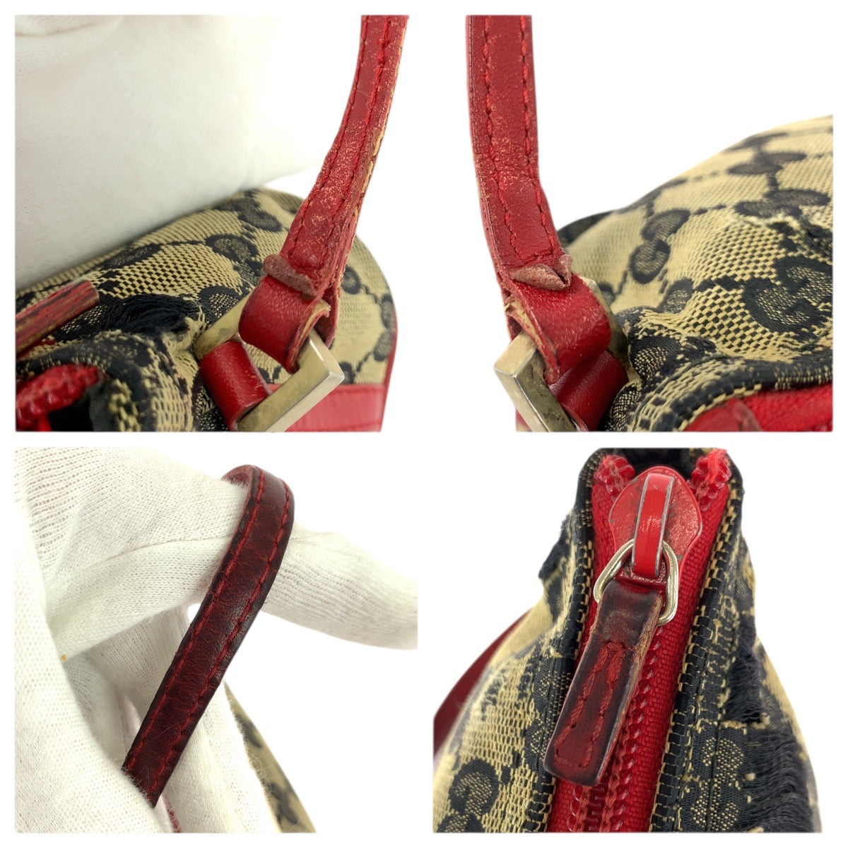 22247
GUCCI グッチ ベージュ レッド ゴールド金具 GGキャンバス / レザー 039.1103 ハンドバッグ アクセサリーポーチ レディース B5