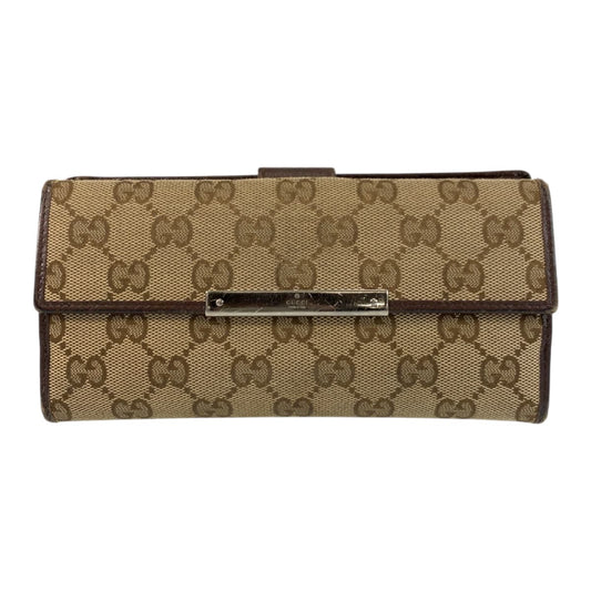 22251
GUCCI グッチ ベージュ ブラウン シルバー金具 GGキャンバス / レザー 112715 長財布 ロングウォレット レディース B2