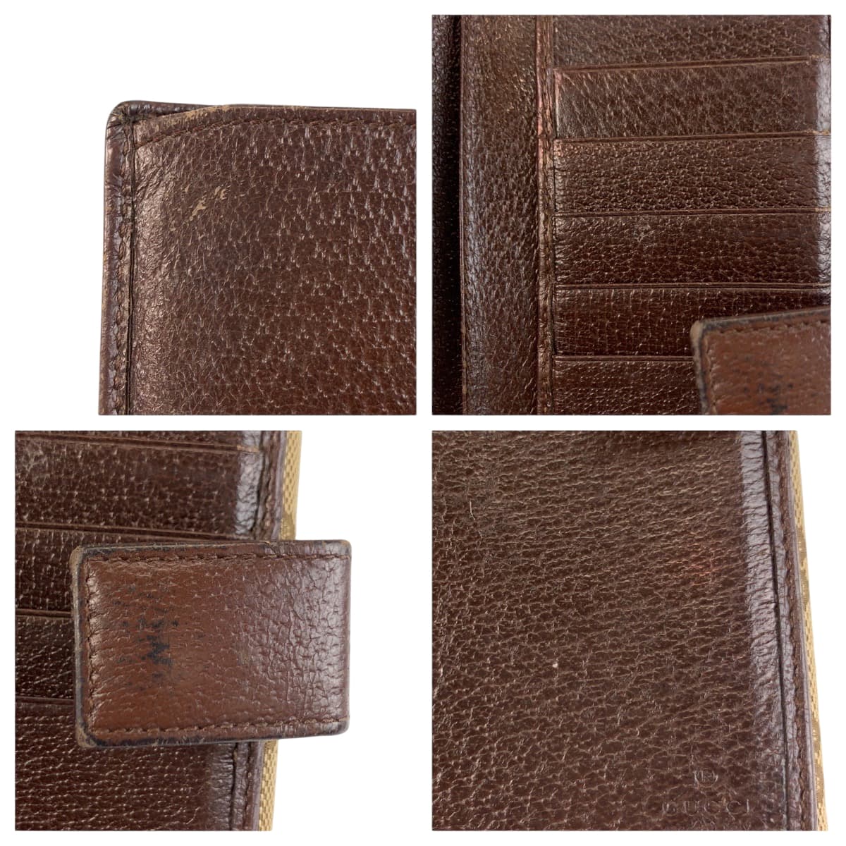 22251
GUCCI Beige Brown Silver Hardware GG Canvas / Leather 112715 Long Wallet for Women B2