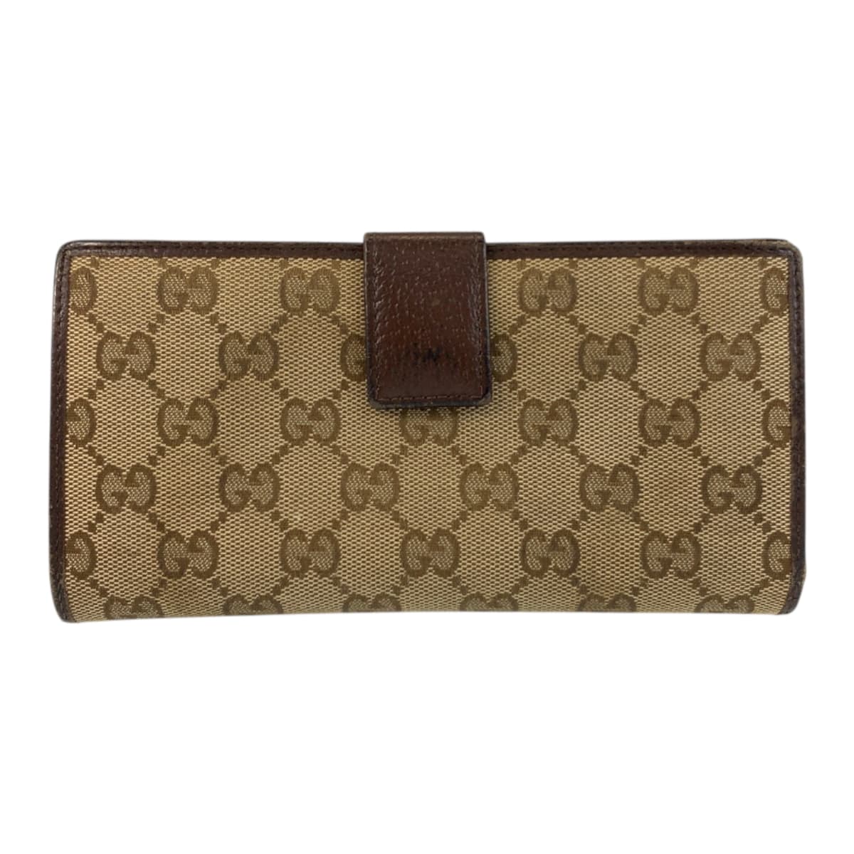 22251
GUCCI Beige Brown Silver Hardware GG Canvas / Leather 112715 Long Wallet for Women B2