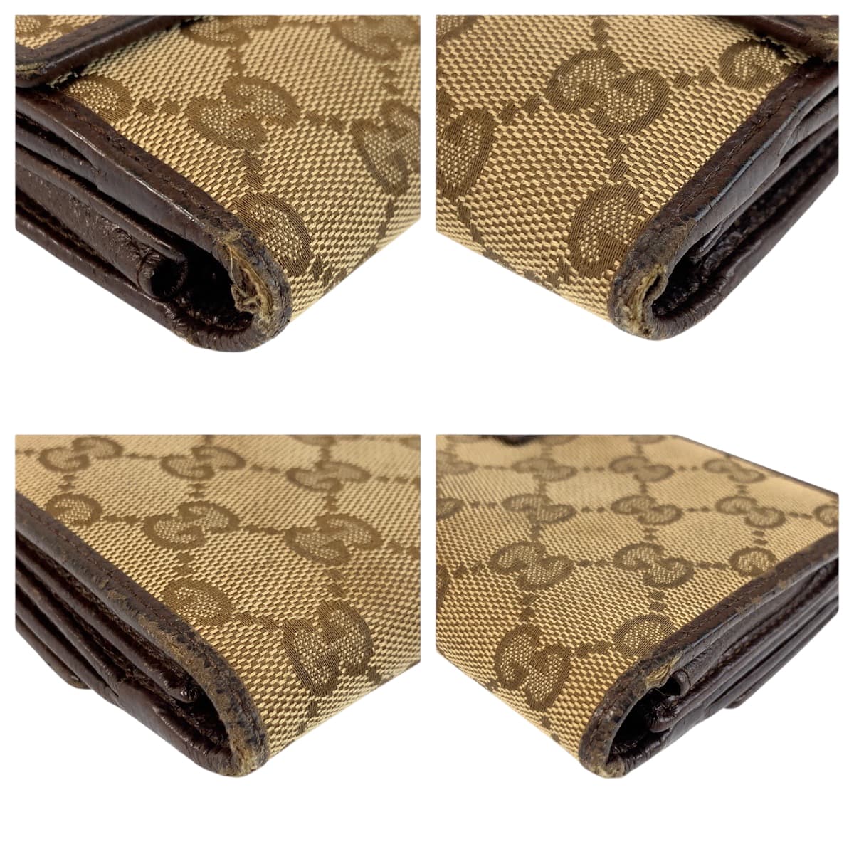 22251
GUCCI Beige Brown Silver Hardware GG Canvas / Leather 112715 Long Wallet for Women B2