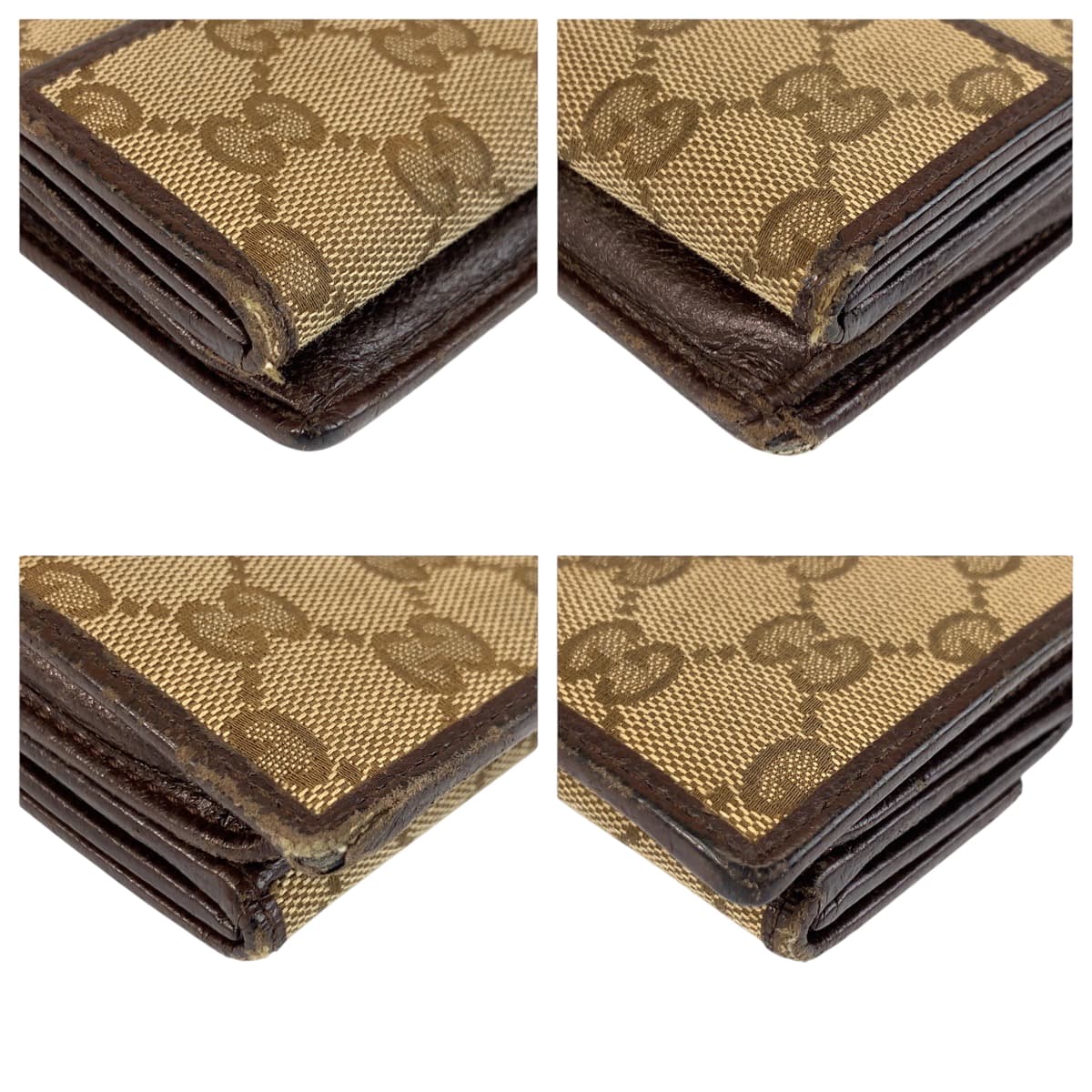 22251
GUCCI Beige Brown Silver Hardware GG Canvas / Leather 112715 Long Wallet for Women B2