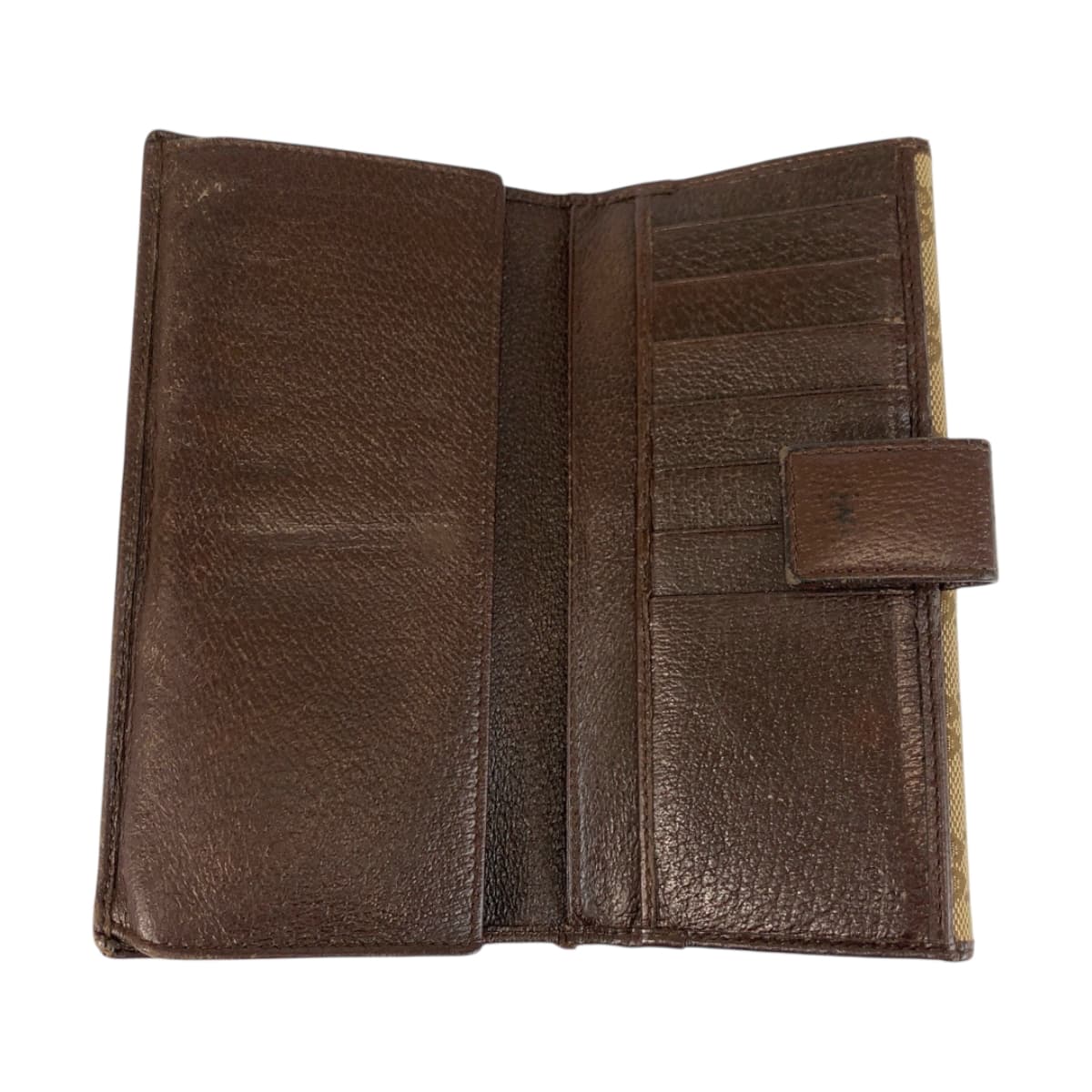 22251
GUCCI Beige Brown Silver Hardware GG Canvas / Leather 112715 Long Wallet for Women B2