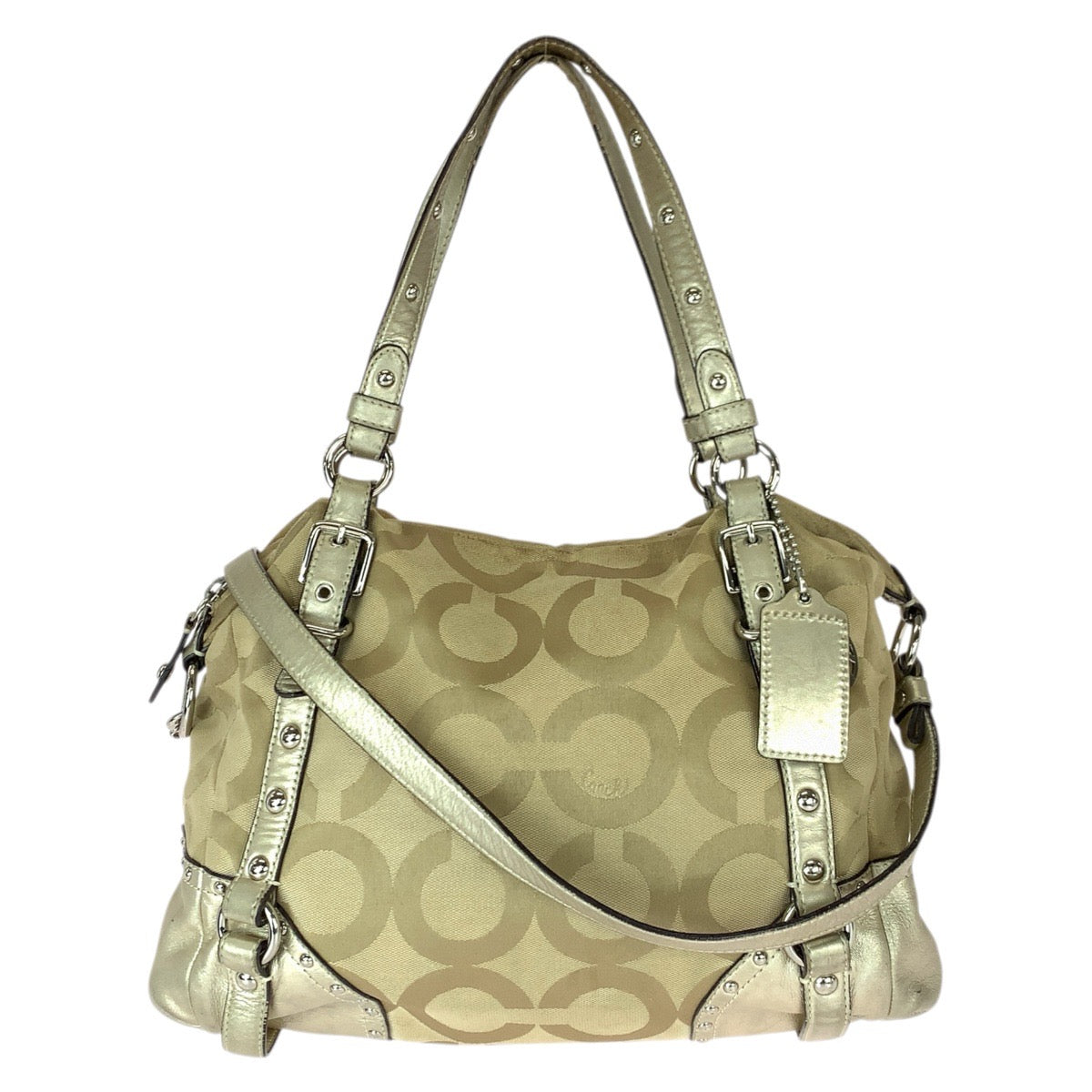 22254
COACH コーチ オプアート 2way ベージュ ゴールド シルバー金具 キャンバス / レザー 15567 トートバッグ ショルダーバッグ レディース B