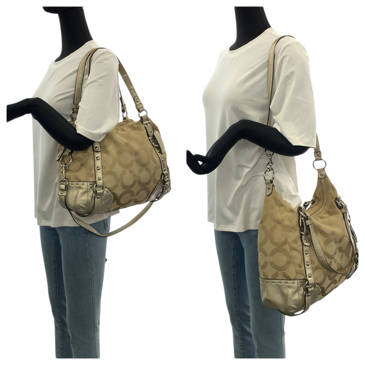 22254
COACH コーチ オプアート 2way ベージュ ゴールド シルバー金具 キャンバス / レザー 15567 トートバッグ ショルダーバッグ レディース B