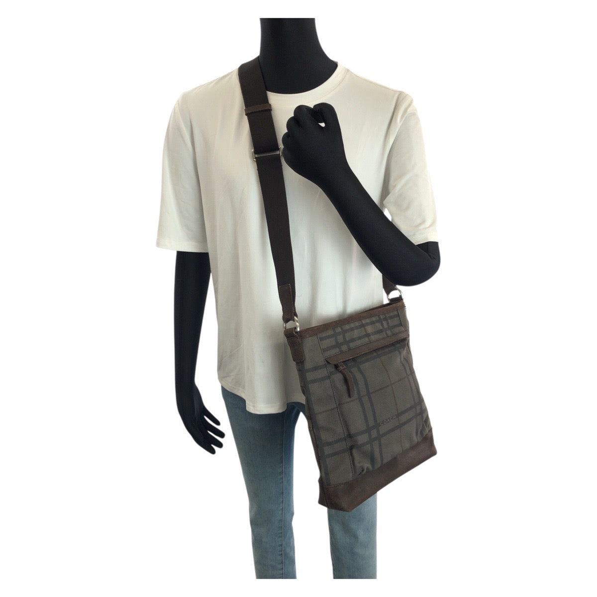 22256
COACH Camden Tattersall Dark Brown Silver Hardware Canvas / Suede F70935 Shoulder Bag Messenger Bag Ladies ABP8