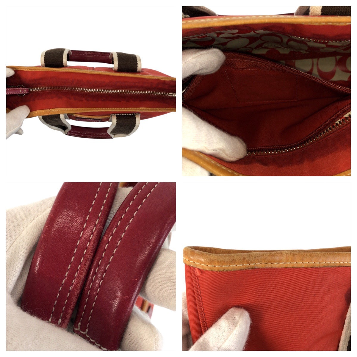 22258
COACH コーチ ハンプトンズ ウィークエンド ミニ トート オレンジ ブラウン シルバー金具 ナイロン / レザー 6260 ハンドバッグ トートバッグ レディース B2