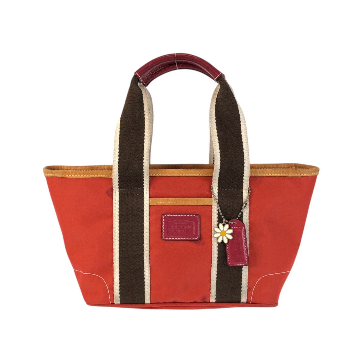 22258
COACH コーチ ハンプトンズ ウィークエンド ミニ トート オレンジ ブラウン シルバー金具 ナイロン / レザー 6260 ハンドバッグ トートバッグ レディース B2