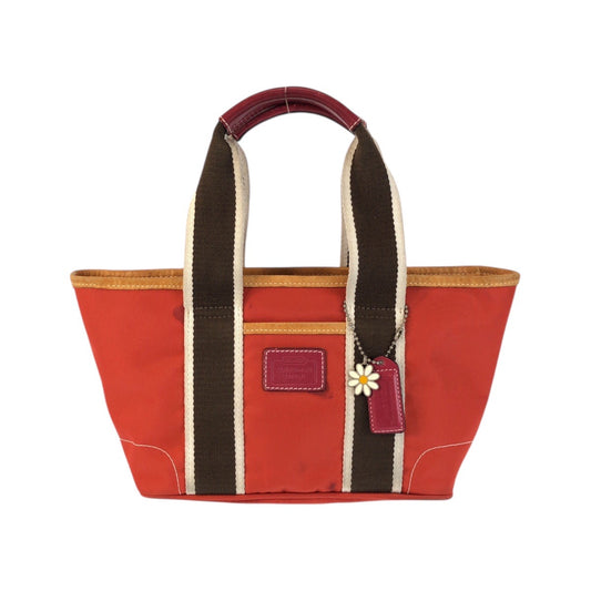 22258
COACH コーチ ハンプトンズ ウィークエンド ミニ トート オレンジ ブラウン シルバー金具 ナイロン / レザー 6260 ハンドバッグ トートバッグ レディース B2