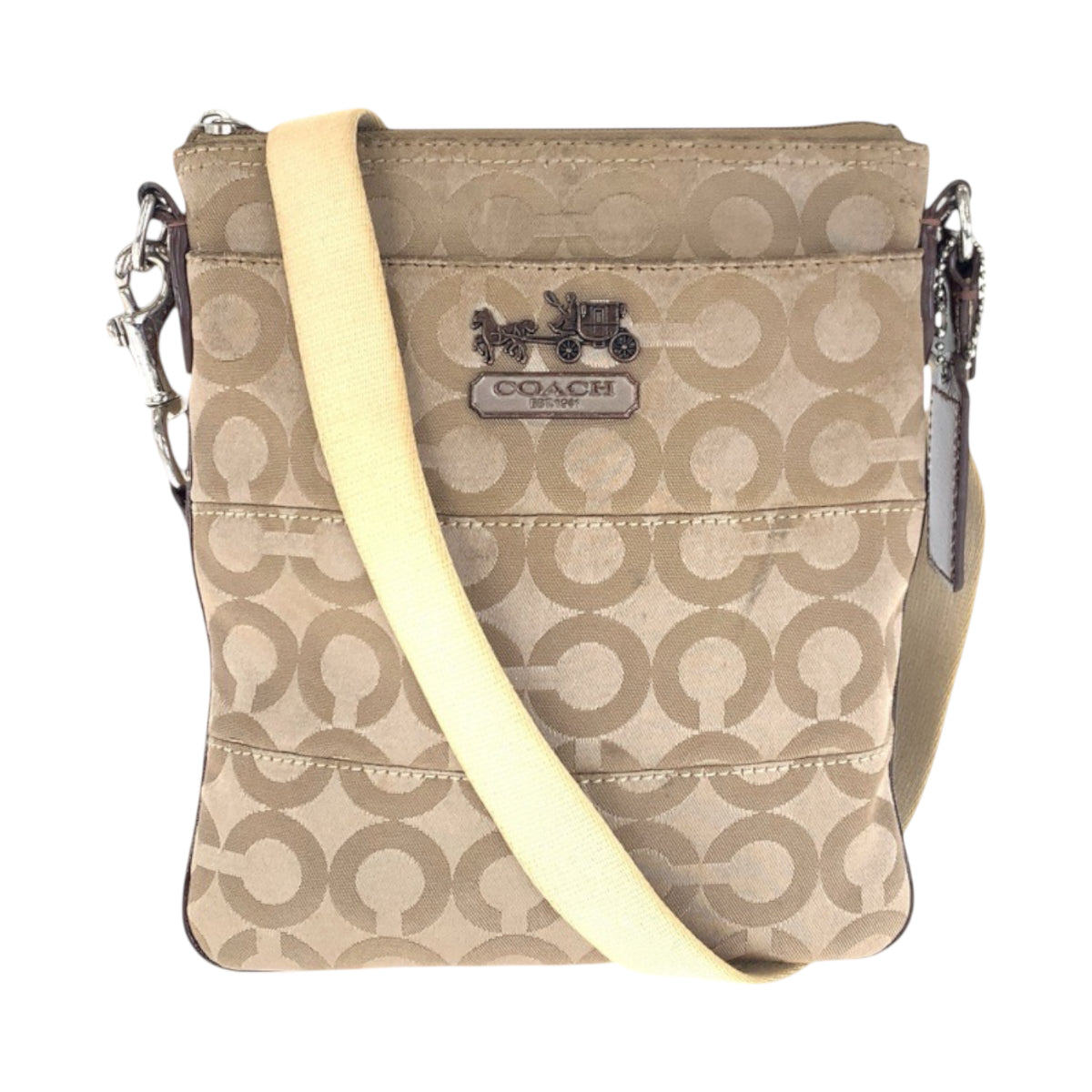 22259
COACH コーチ オプアート ベージュ ブラウン シルバー金具 キャンバス / エナメル 43131 ショルダーバッグ ポシェット レディース B4