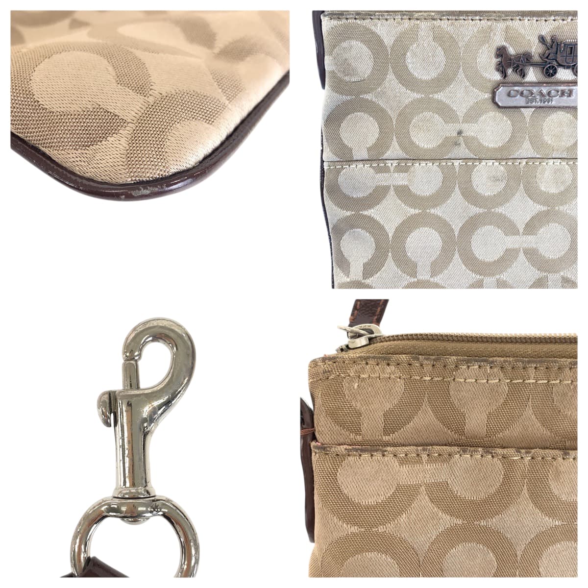 22259
COACH コーチ オプアート ベージュ ブラウン シルバー金具 キャンバス / エナメル 43131 ショルダーバッグ ポシェット レディース B4