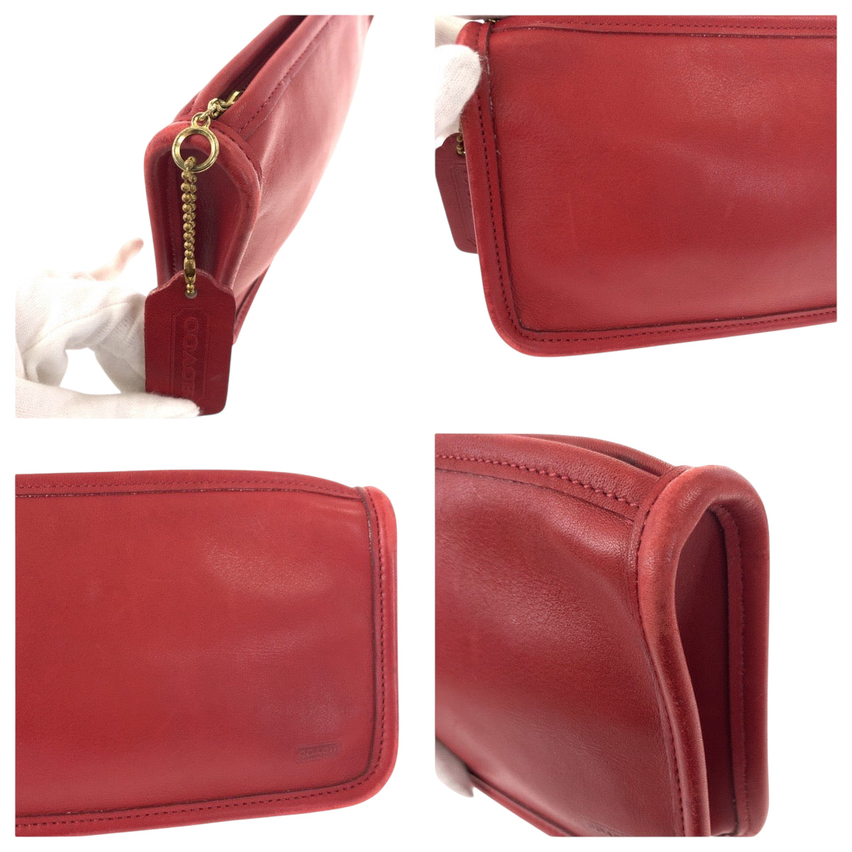 22260
COACH コーチ オールドコーチ レッド ゴールド金具 レザー ポーチ メイクポーチ レディース AB