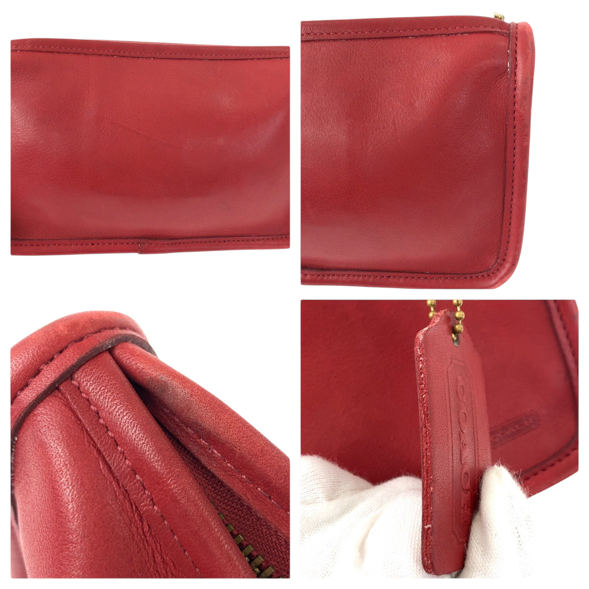 22260
COACH コーチ オールドコーチ レッド ゴールド金具 レザー ポーチ メイクポーチ レディース AB