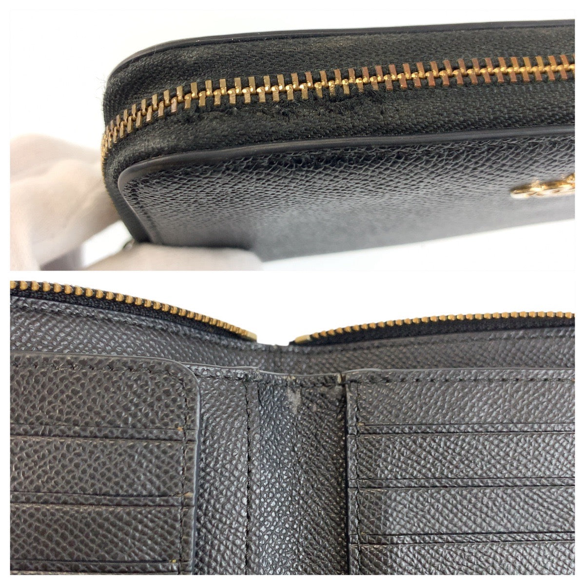 22262
COACH Black Gold Hardware Leather Folding Wallet Compact Wallet Women's AB2