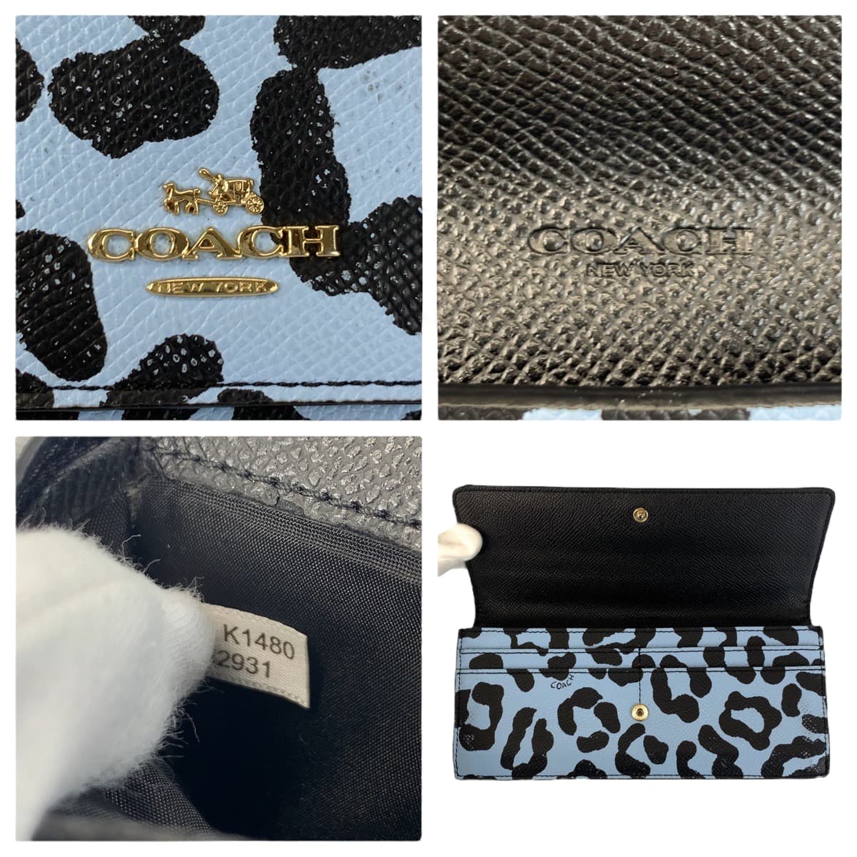 22263
COACH コーチ ブルー ゴールド金具 レザー K1480 長財布 ロングウォレット レディース AB2