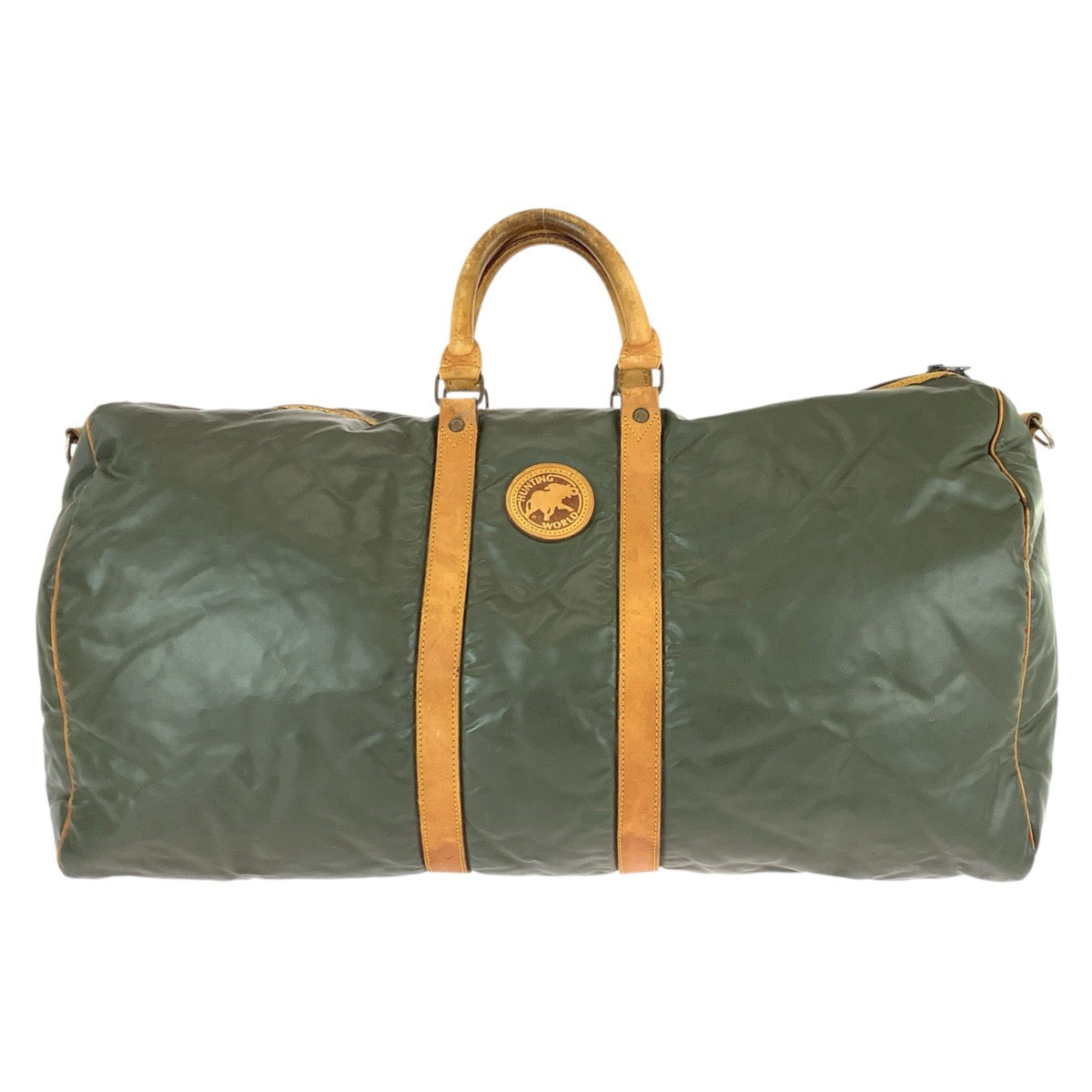 22265
HUNTING WORLD BATTUE ORIGIN Khaki Brown Gold Hardware Nylon / Leather Boston Bag Travel Bag Unisex Men's B4